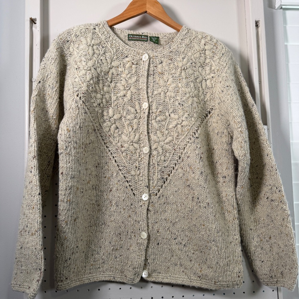 Outback Red Heirloom Collection Vintage Tweed Floral Knit Cardigan Sweater M